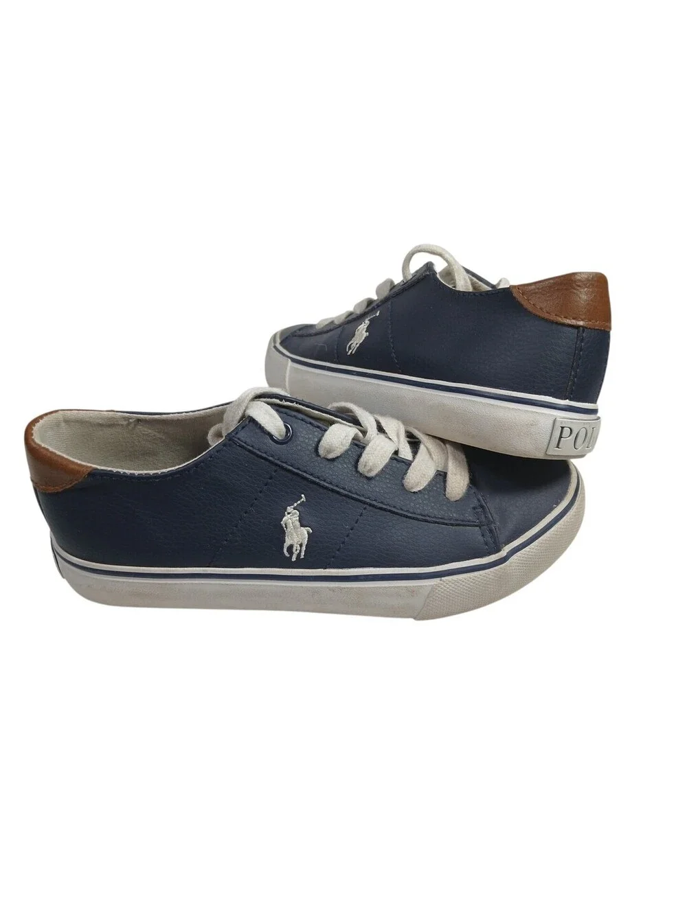 RALPH LAUREN BOYS POLO NAVY BLUE Leather WALKING SHOES Polo Logo US size 1